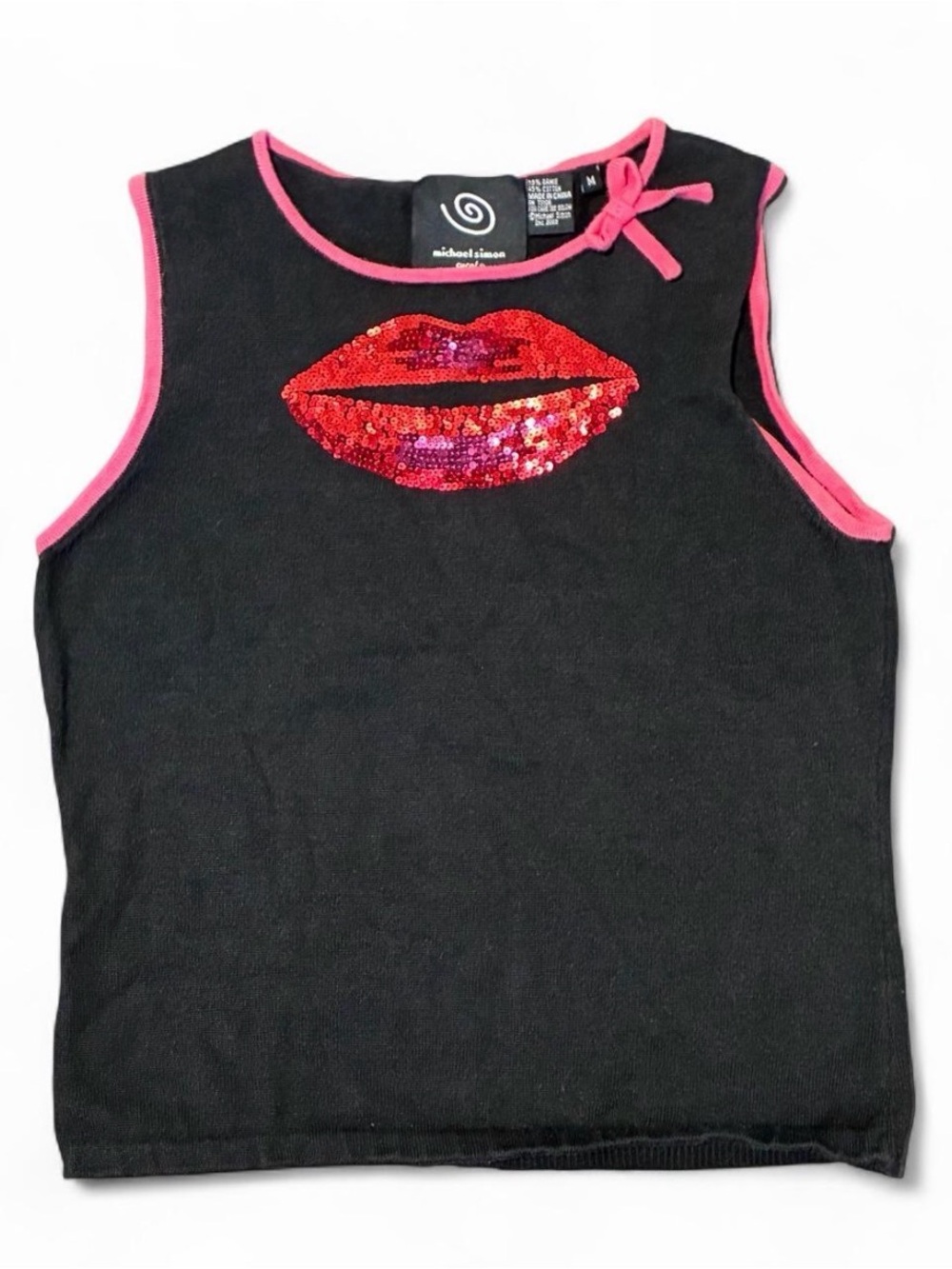 Michael Simon Vintage Y2K Sz Medium Sequin Lip Print Sweater Tank